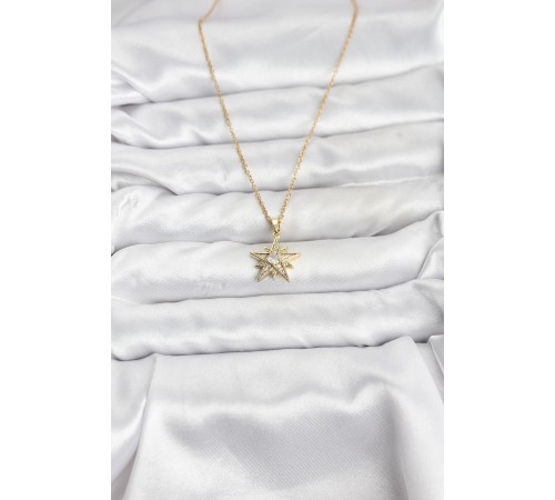 316L Çelik Zincir Gold Renk Yıldız Model Zirkon Taşlı Kadın Kolye