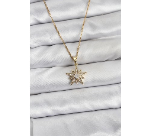 316L Çelik Zincir Gold Renk Yıldız Model Zirkon Taşlı Kadın Kolye