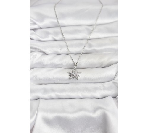 316L Çelik Zincir Gümüş Renk Yıldız Model Zirkon Taşlı Kadın Kolye