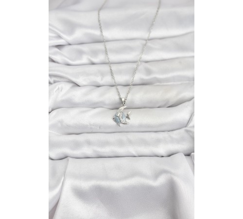 316L Çelik Zincir Gümüş Renk Balık Model Zirkon Taşlı Kadın Kolye