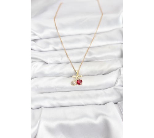 316L Çelik Zincir Gold Renk Kiraz Model Zirkon Taşlı Kadın Kolye