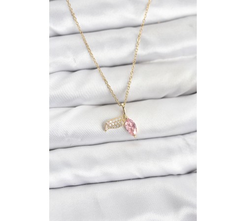 316L Çelik Zincir Gold Renk Balık Kuyruğu Model Zirkon Taşlı Kadın Kolye