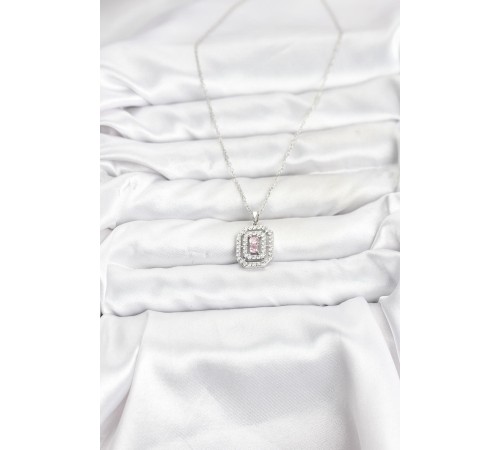 316L Çelik Zincir Gümüş Renk Plaka Model Zirkon Taşlı Kadın Kolye