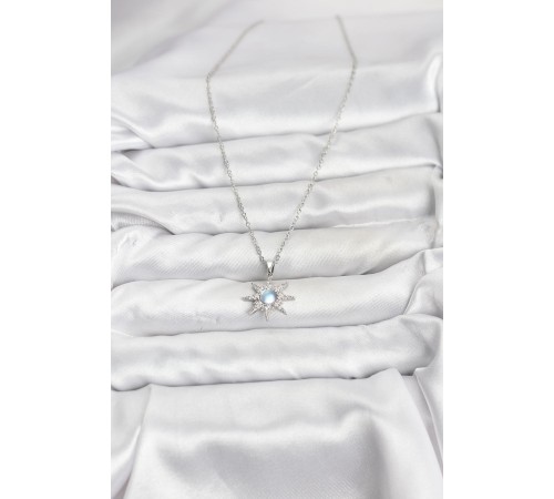 316L Çelik Zincir Gümüş Renk Kutup Yıldızı Model Zirkon Taşlı Kadın Kolye