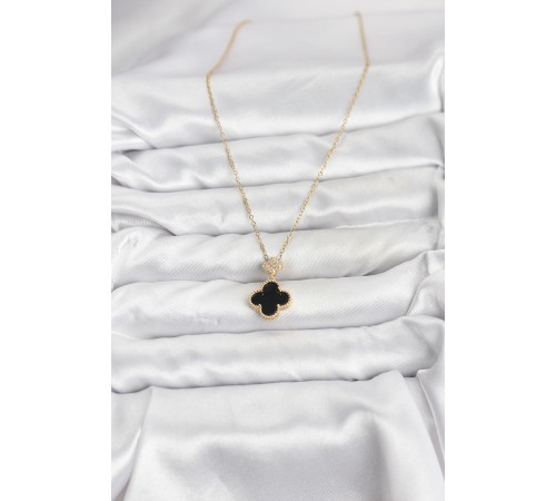 316L Çelik Zincir Gold Renk Yonca Model Zirkon Taşlı Kadın Kolye