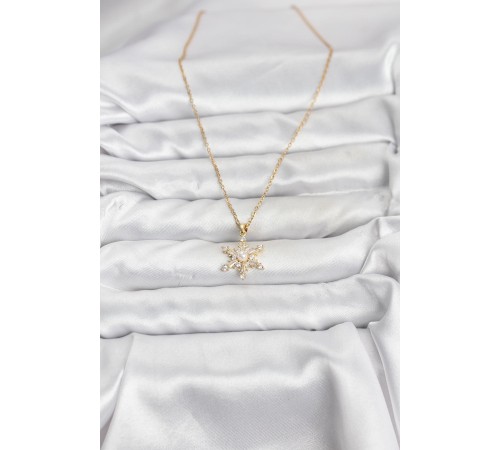 316L Çelik Zincir Gold Renk Kar Tanesi Model Zirkon Taşlı Kadın Kolye