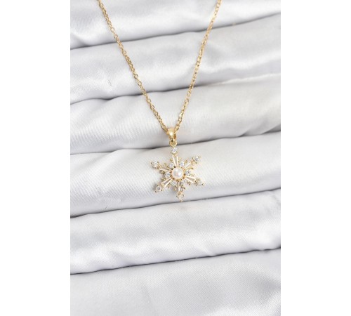 316L Çelik Zincir Gold Renk Kar Tanesi Model Zirkon Taşlı Kadın Kolye