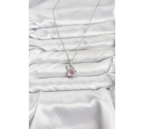 316L Çelik Zincir Gümüş Renk Pembe Kuğu Model Zirkon Taşlı Kadın Kolye