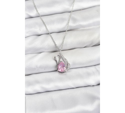 316L Çelik Zincir Gümüş Renk Pembe Kuğu Model Zirkon Taşlı Kadın Kolye