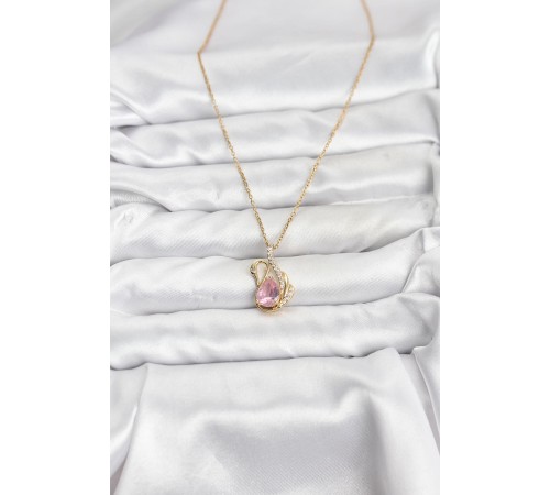 316L Çelik Zincir Gold Renk Pembe Kuğu Model Zirkon Taşlı Kadın Kolye