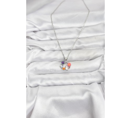 316L Çelik Zincir Gümüş Renk Çiçekli Kedili Model Kadın Kolye