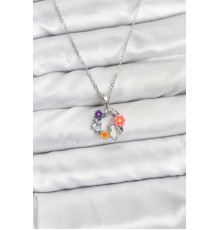 316L Çelik Zincir Gümüş Renk Çiçekli Kedili Model Kadın Kolye