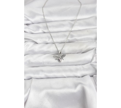 316L Çelik Zincir Gümüş Renk Sinek Model Zirkon Taşlı Kadın Kolye