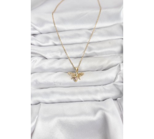 316L Çelik Zincir Gold Renk Sinek Model Zirkon Taşlı Kadın Kolye