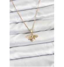 316L Çelik Zincir Gold Renk Sinek Model Zirkon Taşlı Kadın Kolye