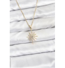 316L Çelik Zincir Gold Renk Kutup Yıldızı Model Zirkon Taşlı Kadın Kolye