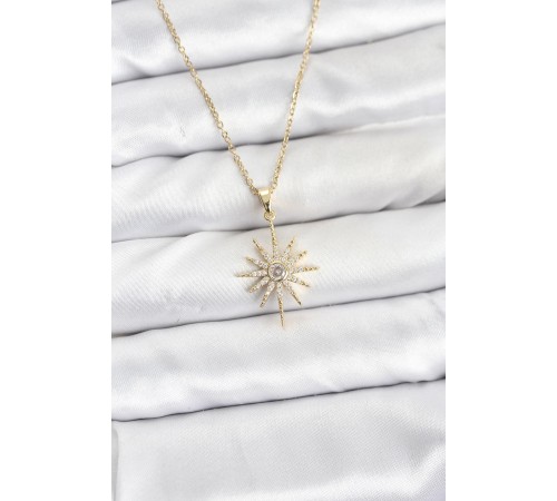 316L Çelik Zincir Gold Renk Kutup Yıldızı Model Zirkon Taşlı Kadın Kolye