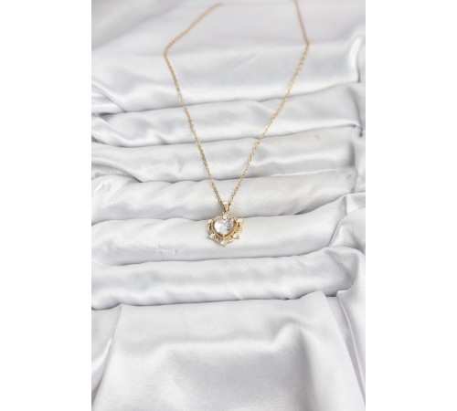 316L Çelik Zincir Gold Renk Kalp Model Zirkon Taşlı Kadın Kolye