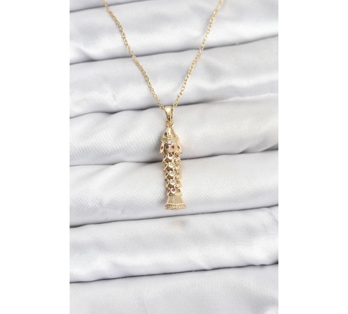 316L Çelik Zincir Gold Renk Balık Model Zirkon Taşlı Kadın Kolye