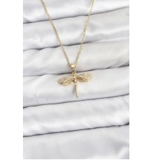 316L Çelik Zincir Gold Renk Yusufçuk Model Zirkon Taşlı Kadın Kolye