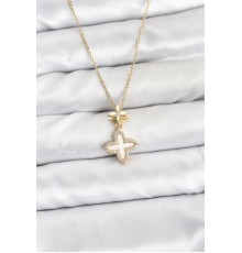 316L Çelik Zincir Gold Renk 4 Yapraklı Yonca Model Zirkon Taşlı Kadın Kolye