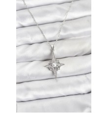 316L Çelik Zincir Gümüş Renk Kutup Yıldızı Model Zirkon Taşlı Kadın Kolye