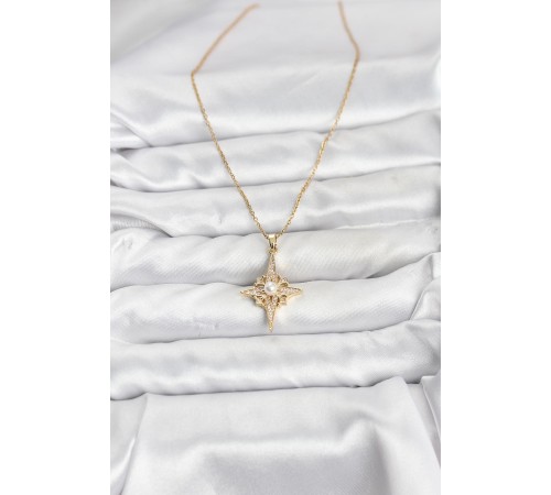 316L Çelik Zincir Gold Renk Kutup Yıldızı Model Zirkon Taşlı Kadın Kolye