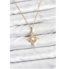 316L Çelik Zincir Gold Renk Kutup Yıldızı Model Zirkon Taşlı Kadın Kolye