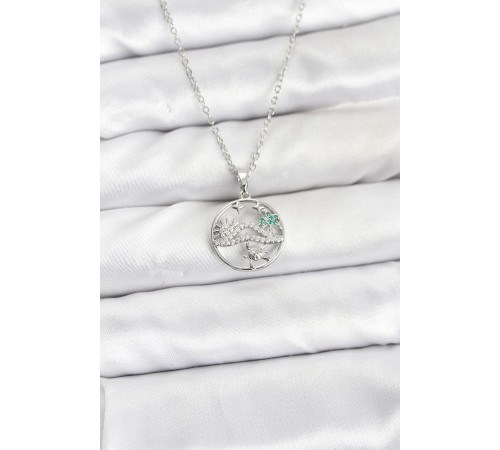 316L Çelik Zincir Gümüş Renk Şans Kolyesi Model Zirkon Taşlı Kadın Kolye