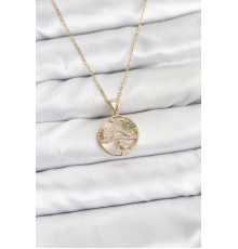 316L Çelik Zincir Gold Renk Şans Kolyesi Model Zirkon Taşlı Kadın Kolye