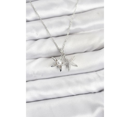 316L Çelik Zincir Gümüş Renk Deniz Yıldızı Model Zirkon Taşlı Kadın Kolye
