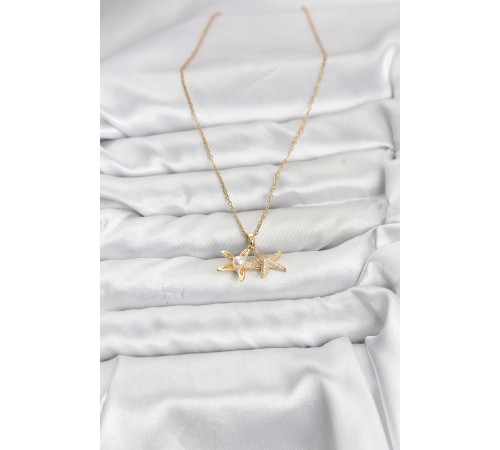 316L Çelik Zincir Gold Renk Deniz Yıldızı Model Zirkon Taşlı Kadın Kolye