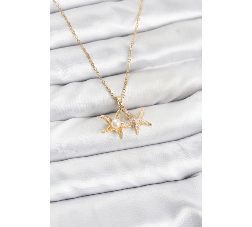 316L Çelik Zincir Gold Renk Deniz Yıldızı Model Zirkon Taşlı Kadın Kolye