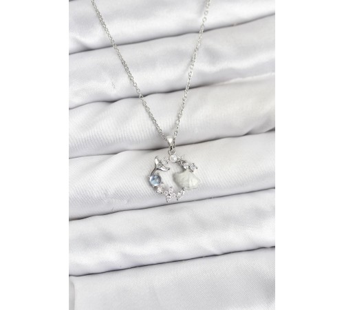 316L Çelik Zincir Gümüş Renk Deniz Tema Model Zirkon Taşlı Kadın Kolye