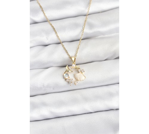 316L Çelik Zincir Gold Renk Deniz Tema Model Zirkon Taşlı Kadın Kolye