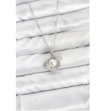 316L Çelik Zincir Gümüş Renk İncili Deniz Kabuğu Model Zirkon Taşlı Kadın Kolye