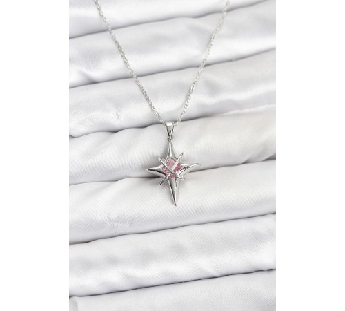 316L Çelik Gümüş Renk Zirkon Taşlı Kutup Yıldızı Model Kadın Kolye