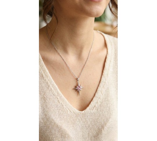 316L Çelik Gümüş Renk Zirkon Taşlı Kutup Yıldızı Model Kadın Kolye