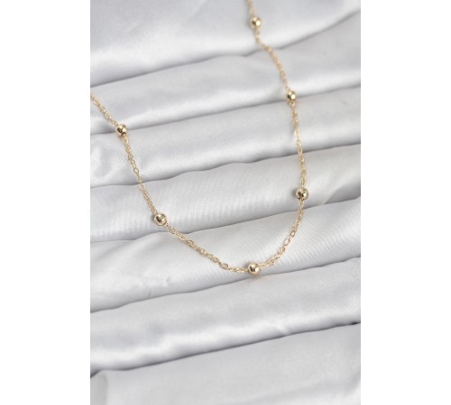 CM 14K Gold Renk Pirinç Top Zincirli 60 cm Kadın Kolye