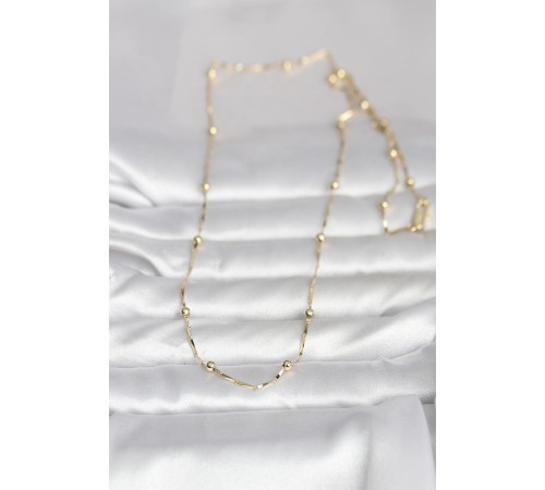 CM 14K Gold Renk Kesme Çubuk Zincir Topçuklu Model 60 cm Kadın Kolye