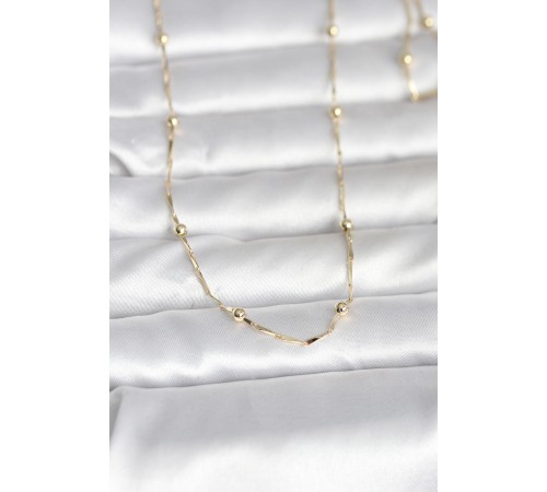 CM 14K Gold Renk Kesme Çubuk Zincir Topçuklu Model 60 cm Kadın Kolye