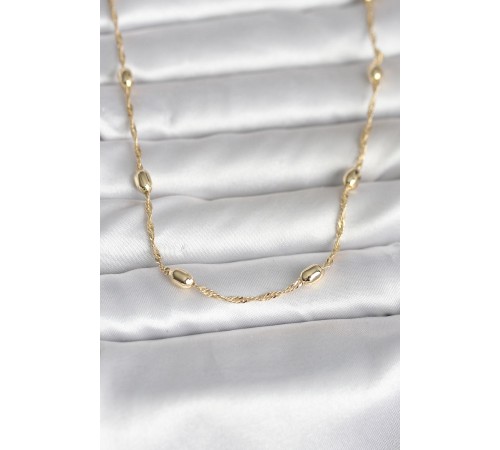 CM 14K Gold Renk Burgu Zincirli Damla Topçuk Model 45 cm Kadın Kolye