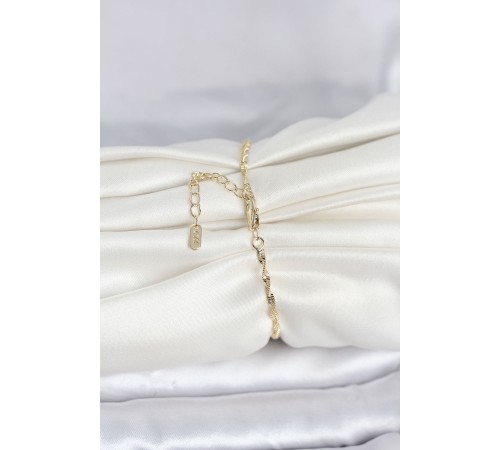 CM 14K Gold Renk Yassı Ezme Burgu Model Kadın Bileklik