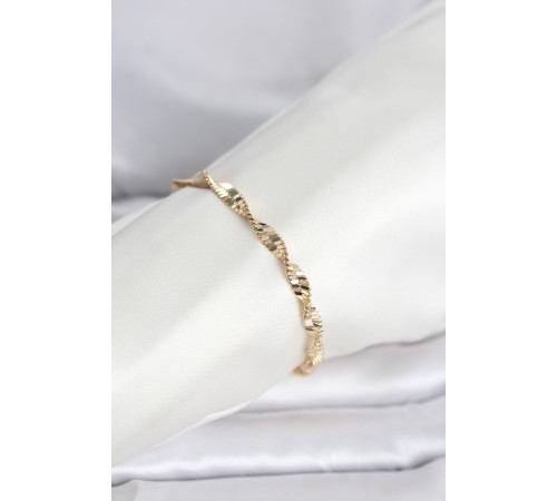 CM 14K Gold Renk Zincir Kalın Yassı Ezme Burgu Model Kadın Bileklik