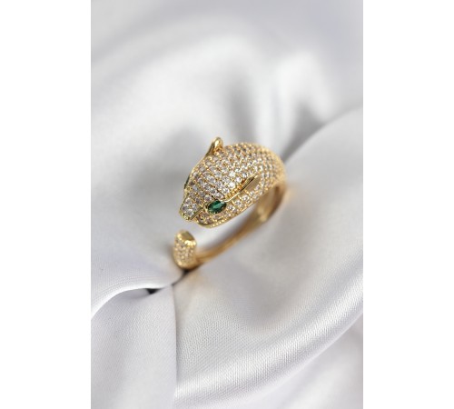 Jaguar Model Gold Renk Zirkon Taşlı Kadın Yüzük