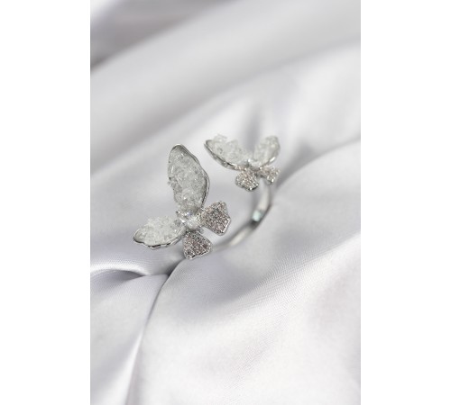 Gümüş Renk Beyaz Kelebek Model Zirkon Taşlı Kadın Yüzük
