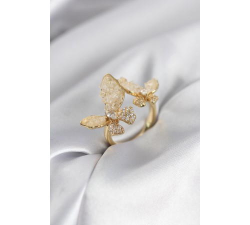 Gold Renk Beyaz Kelebek Model Zirkon Taşlı Kadın Yüzük