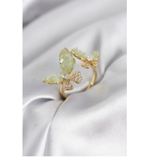 Gold Renk Su Yeşili Kelebek Model Zirkon Taşlı Kadın Yüzük