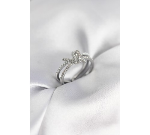 Gümüş Renk İncili Zirkon Taşlı Düğüm Kadın Yüzük