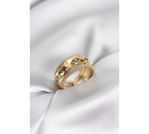 Gold Renk Zirkon Taşlı Vintage Kadın Yüzük